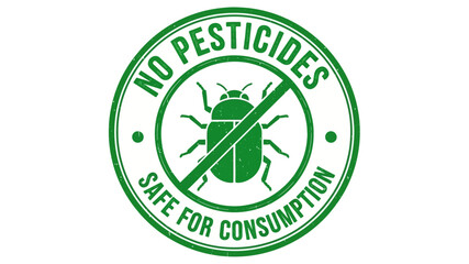 Vibrant green vector emblem promoting pesticide-free produce and safe consumption, highlighting organic farming practices for healthy food. This illustrative graphic assures natural quality