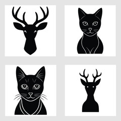 Silhouette vector illustration of a bundle of cat and deer heads