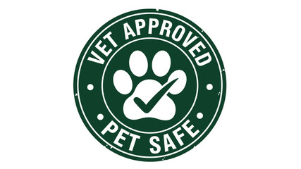 Reliable green emblem showcasing vet approval and pet safety, with a prominent paw print and checkmark, signifying trusted animal product quality