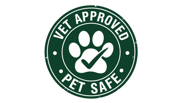 Reliable green emblem showcasing vet approval and pet safety, with a prominent paw print and checkmark, signifying trusted animal product quality