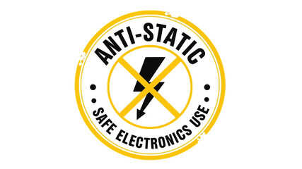 Professional graphic design featuring an anti-static safety warning symbol, essential for secure handling and protection of electronic devices during use