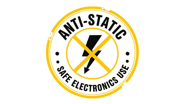 Professional graphic design featuring an anti-static safety warning symbol, essential for secure handling and protection of electronic devices during use