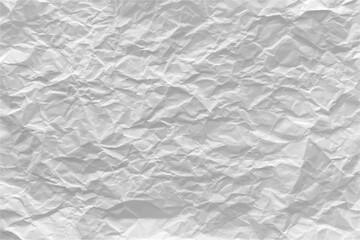 White crumpled paper texture background. Vector textured backdrop of wrinkled sheet of note or page. Decorative typography or grungy effect, retro style for newspaper, parchment design