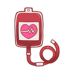 Cute Hand-Drawn Blood Bag Illustration with Heart Label, Yami Kawaii Style