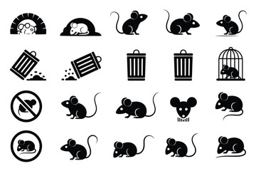 Collection of twenty mouse icons in various poses for graphic design and illustration projects