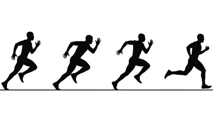 Dynamic silhouette sequence of a male athlete running in motion capturing sprinting progression vector