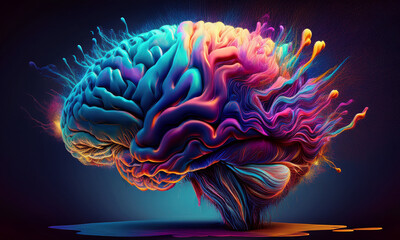 Colorful  brain  icon  neon glow color  abstract  idea and art background