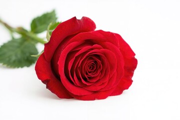 Stunning crimson rose against a plain white backdrop
