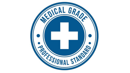 Circular blue and white insignia featuring a prominent cross, symbolizing premium medical quality, professional excellence, and adherence to high standards in healthcare and related industries