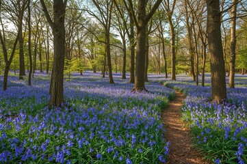Fototapeta premium Stunning spring landscape filled with a blanket of bluebells in a forest