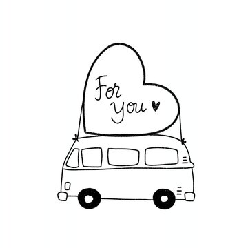 cartoon van romantic travel perfect for National Crush Day themes