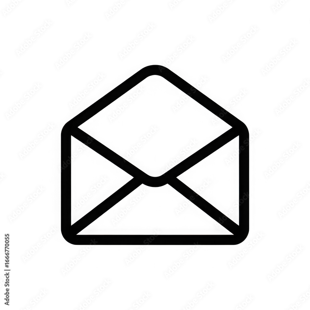 Aufkleber simple clean black outline icon representing an open envelope for communication and mail transparent
