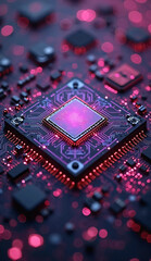 Glowing Quantum AI Chip in Macro Photography