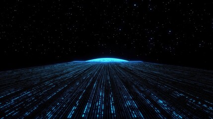 Abstract Blue Data Stream in Space