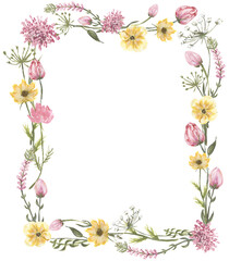Acrylic frame of wildflowers illustration, meadow florals border, field flowers frame clipart