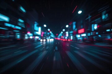 Naklejka premium Vibrant neon lights at night with a cyberpunk vibe and blurred bokeh effect, perfect as a stunning wallpaper background.