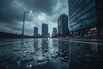 Obraz premium Out-of-focus structures seen through raindrop-covered glass on a wet day