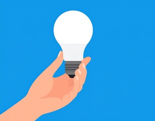 Hand holding a lightbulb against a blue background