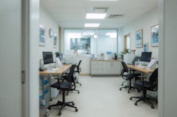 Fototapeta premium Obscured glimpse of a medical professional's workspace inside an office