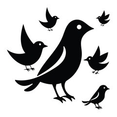 “Minimalist Black Bird Silhouettes on White Background”
