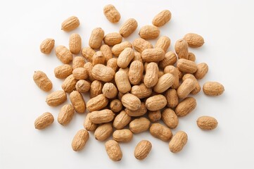 Cooked peanuts against a white backdrop