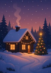 Fototapeta premium Cozy winter cabin illustration