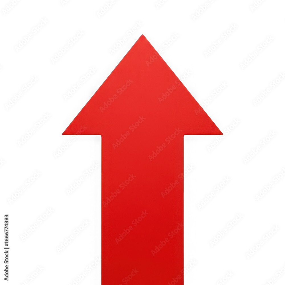 Poster vibrant solid red upward pointing arrow symbol for growth progress direction and momentum transparen