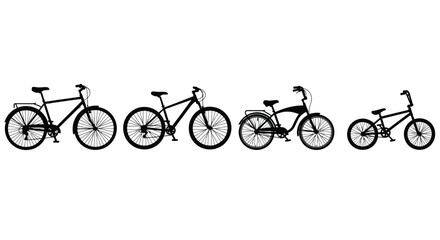 Obraz premium Diverse bicycle styles silhouetted and lined up for transportation and recreation collection vector