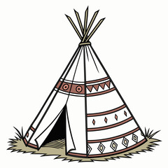 Illustration of a native american tipi with decorative patterns