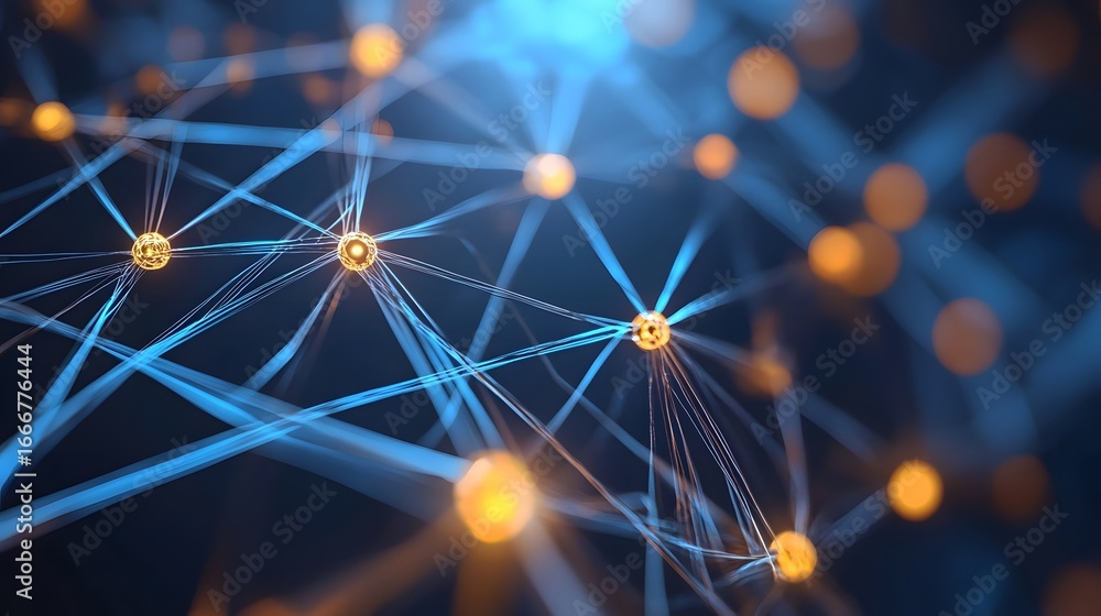 Poster abstract network connection with glowing nodes and lines