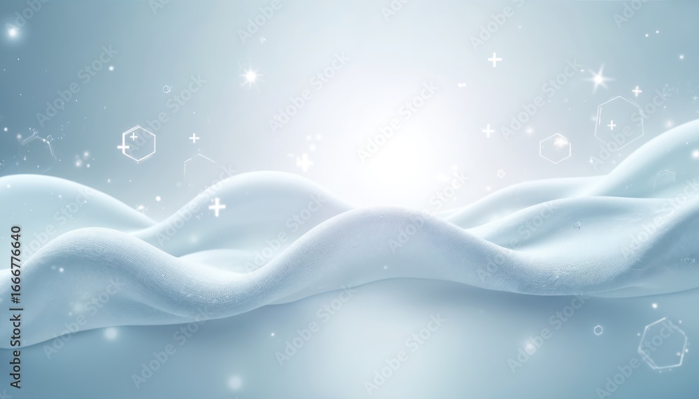 Poster abstract digital wave pattern background with medical and science elements. soft blue fabric texture
