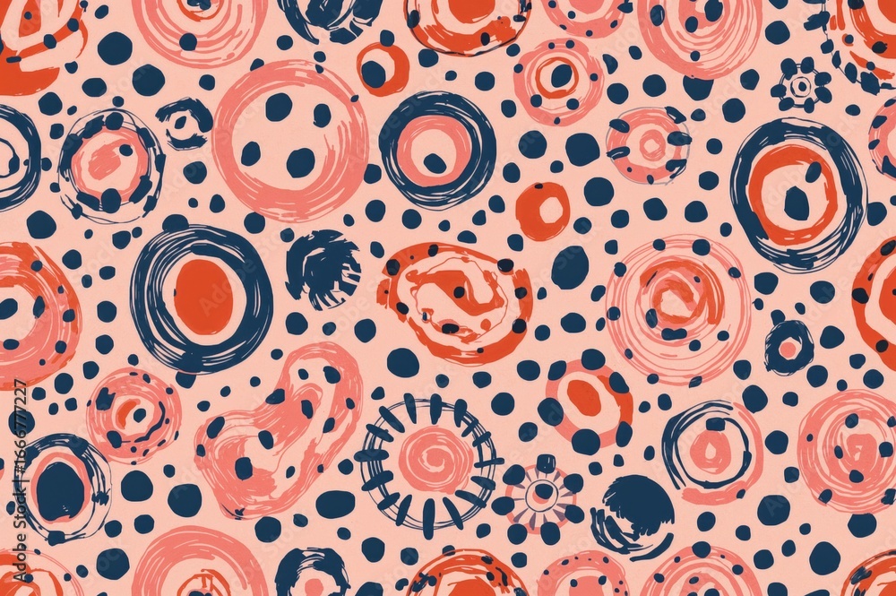 Poster hand-drawn circular brush stroke design. 2d seamless geometric pattern set with textured shapes. vib