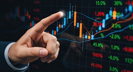 Expert analyzes stock market data with interactive financial charts for investment strategies and dynamic business growth insights