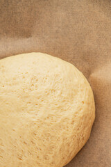 Dough raw cooking yeast, flour, water tasty snack fresh delicious gourmet food background on the table rustic food top view copy space
