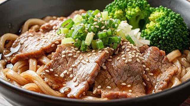 Rindfleisch-Teriyaki-Bowl mit Udon-Nudeln