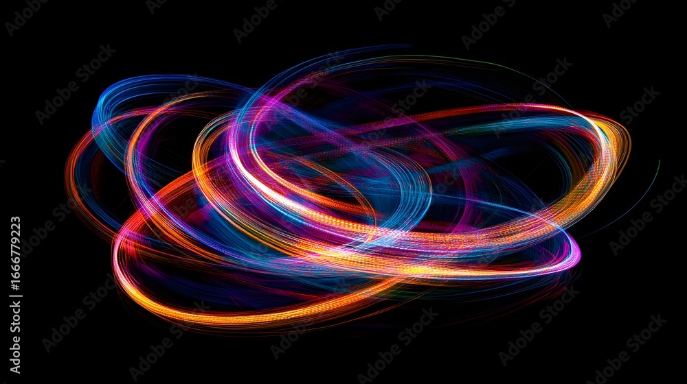 Poster vibrant colorful light trails creating abstract patterns in darkness