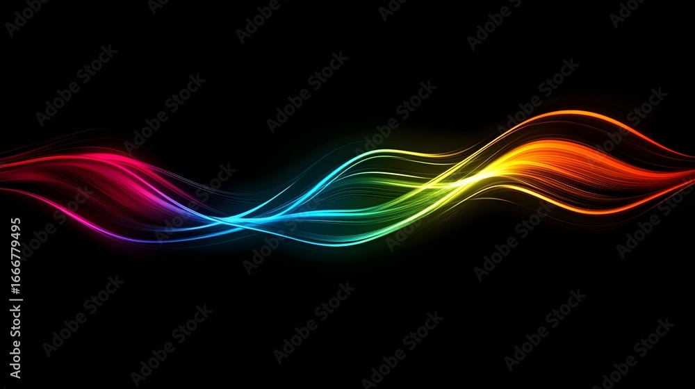 Poster colorful abstract waves flowing in smooth gradient on black background