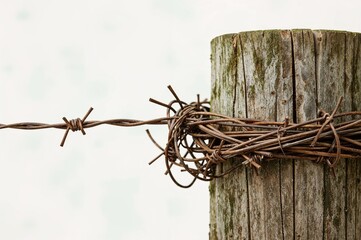Detailed view of vintage barbed wire with natural background
