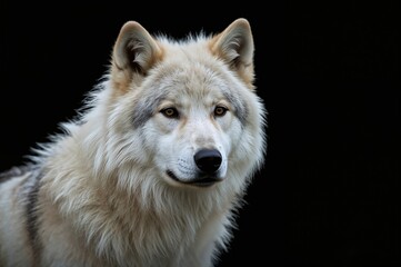 Obraz premium Stunning close-up of a white wolf with a black backdrop