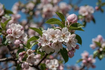 Springtime apple blossoms in full bloom during April