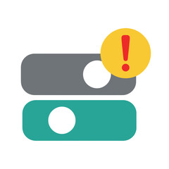 A graphic illustration of a server with an alert icon indicating a problem or error.