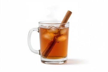 Glass Mug Filled with Spiced Apple Beverage and Cinnamon Stick