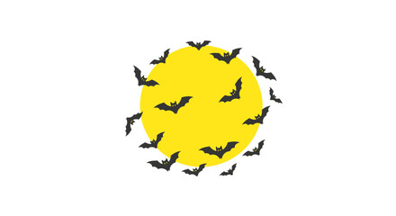Flat Halloween Moon with Bats