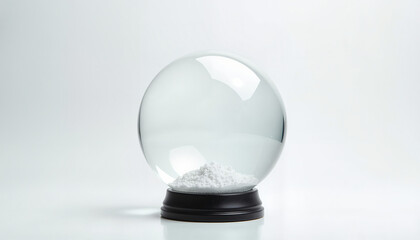Empty snow globe with black base on white background  