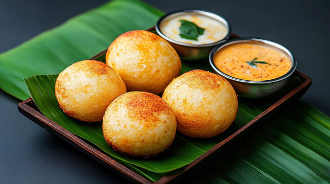 India food, Delicious Mysore bonda served with coconut chutney, featuring a crispy and golden texture. Perfect for food lovers