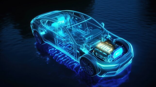 Blue Neon Car Digital Illustration