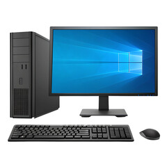 Fototapeta premium Modern desktop computer set with monitor keyboard and mouse transparent background