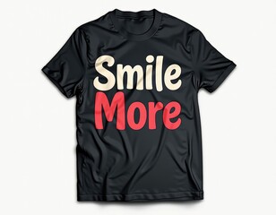 Smile More Inspirational Quote Black T-Shirt Mockup