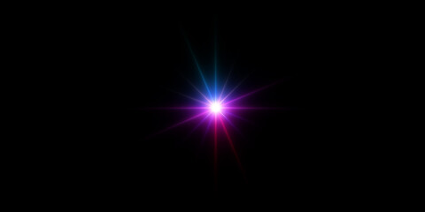 A vibrant starburst with pink and blue hues on a black background.