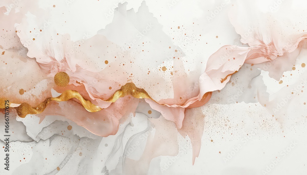 Poster elegant fluid blush and light gray painting with a sparkling golden element and subtle shimmering do